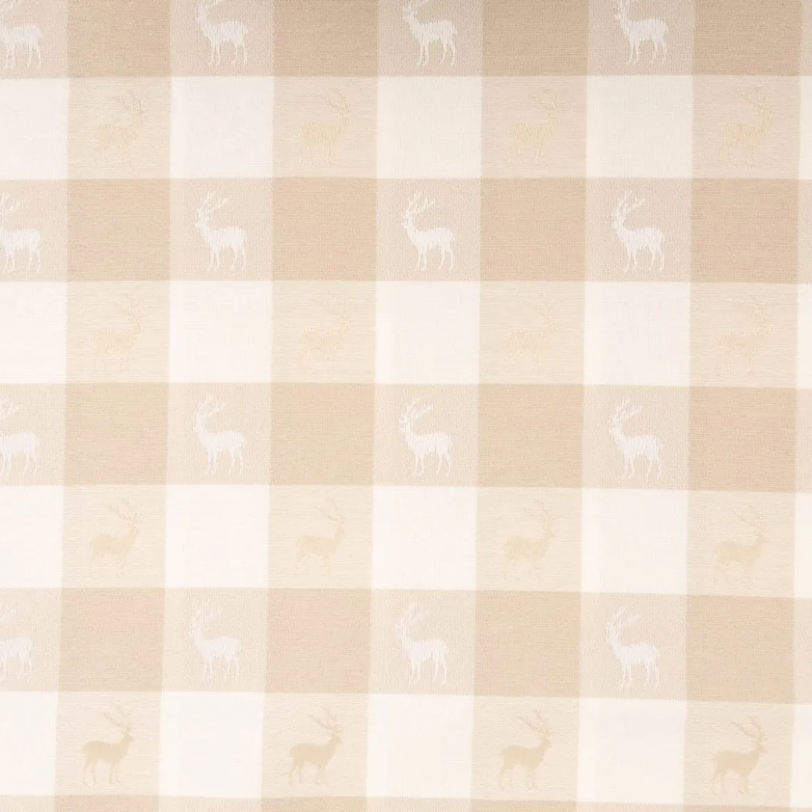 Jacquard Stoff Dekostoff Karos Hirsche beige weiß 140cm Breite