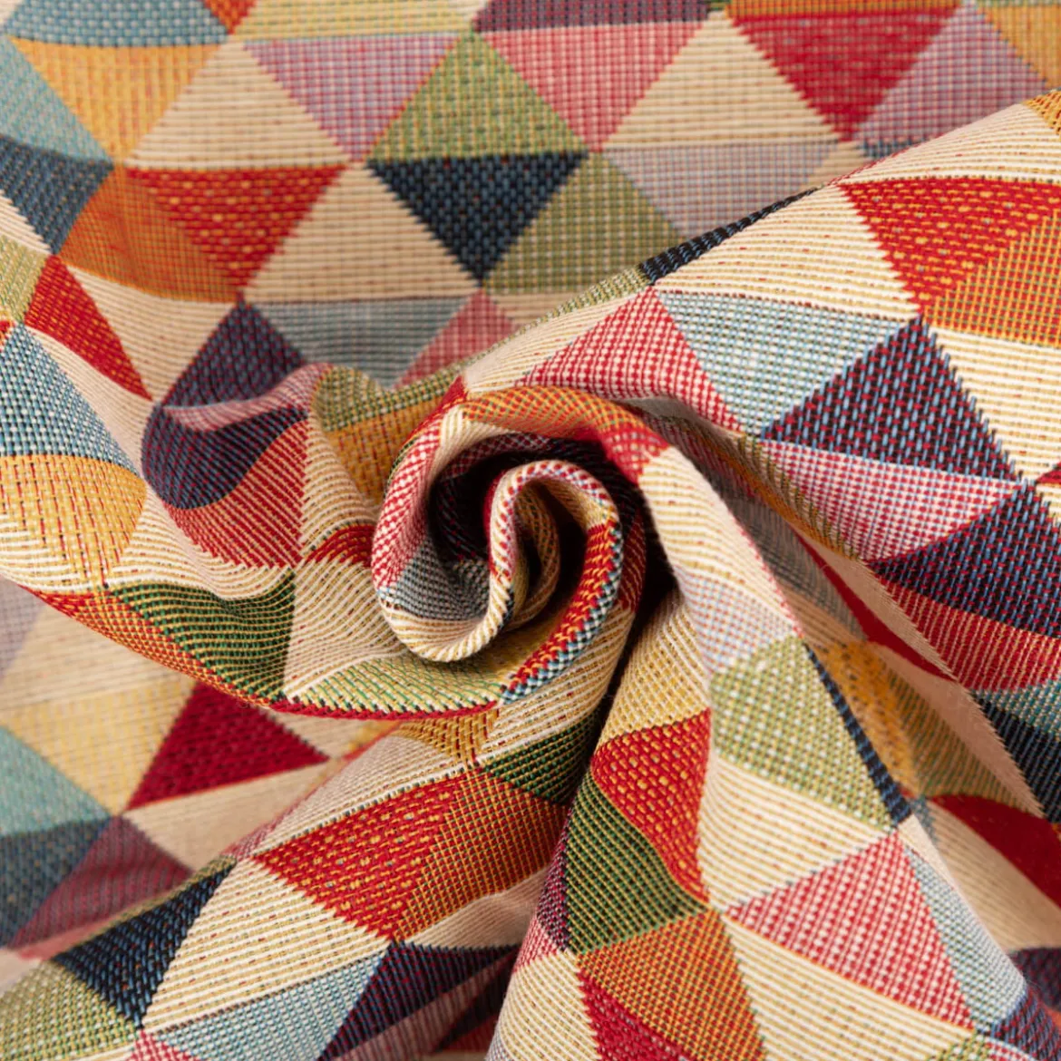 Jacquard Stoff Gobelin Dreiecke beige bunt 1,40m Breite