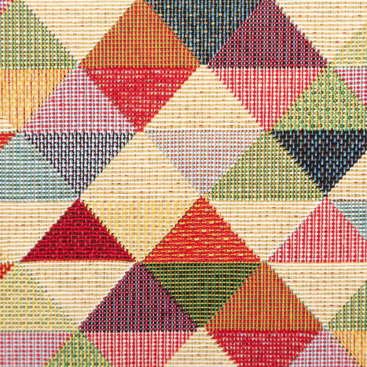 Jacquard Stoff Gobelin Dreiecke beige bunt 1,40m Breite