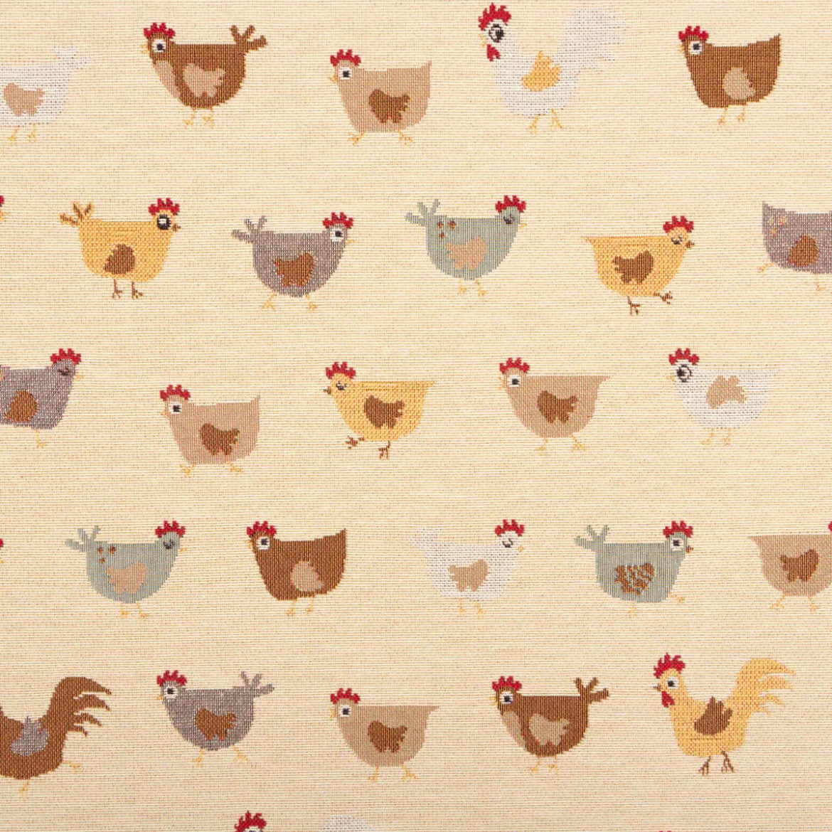 Jacquard Stoff Gobelin Premium Dekostoff Comic Chickens beige braun 1,4m Breite