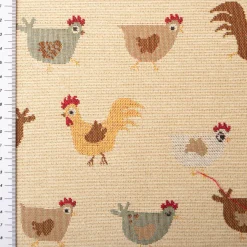 Jacquard Stoff Gobelin Premium Dekostoff Comic Chickens beige braun 1,4m Breite