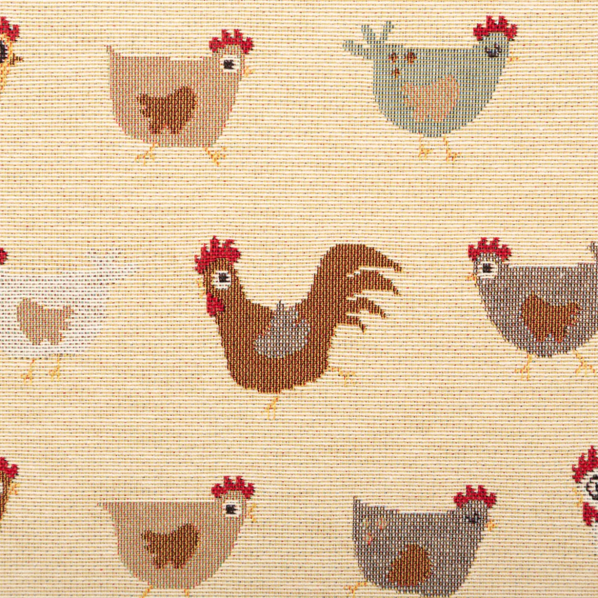 Jacquard Stoff Gobelin Premium Dekostoff Comic Chickens beige braun 1,4m Breite