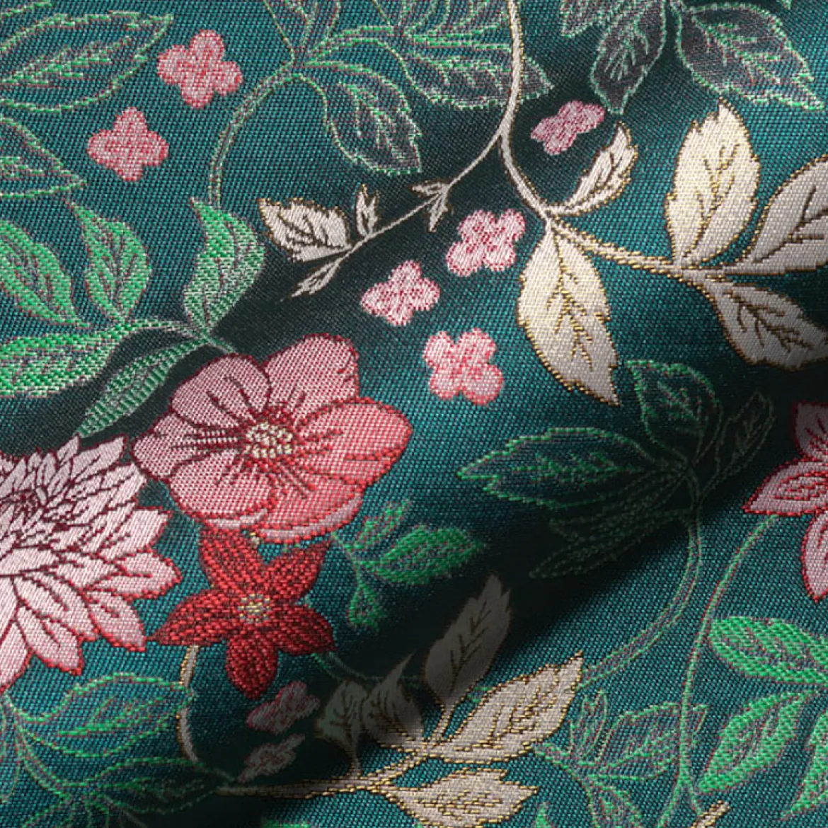Jacquard Stoff Premium Dekostoff Classic Vintage Bloom Rosen grün rosa 1,4m Breite