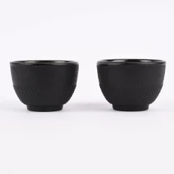 Japanische Teetassen Gusseisen Struktur- und Punktemuster schwarz 100ml 2Stk