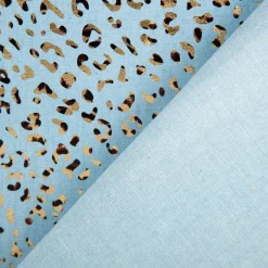 Jeansstoff Baumwollstoff Leo-Print hellblau goldfarbig 1,48m Breite