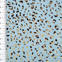 Jeansstoff Baumwollstoff Leo-Print hellblau goldfarbig 1,48m Breite