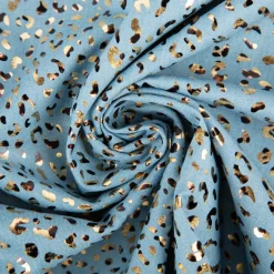 Jeansstoff Baumwollstoff Leo-Print hellblau goldfarbig 1,48m Breite