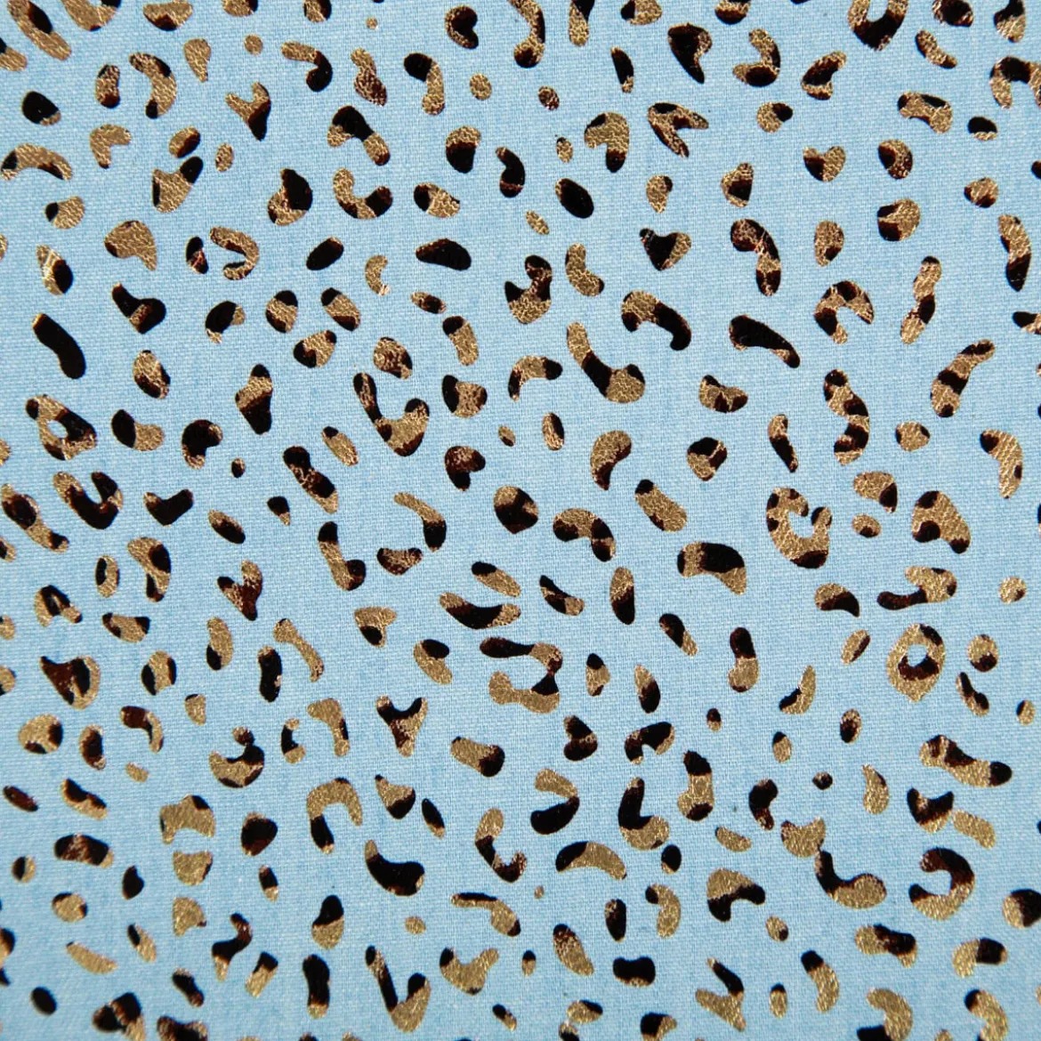 Jeansstoff Baumwollstoff Leo-Print hellblau goldfarbig 1,48m Breite
