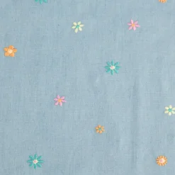 Jeansstoff Chambray garngefärbt bestickt Blüten hellblau bunt 1,30m Breite