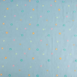 Jeansstoff Chambray garngefärbt bestickt Blüten hellblau bunt 1,30m Breite