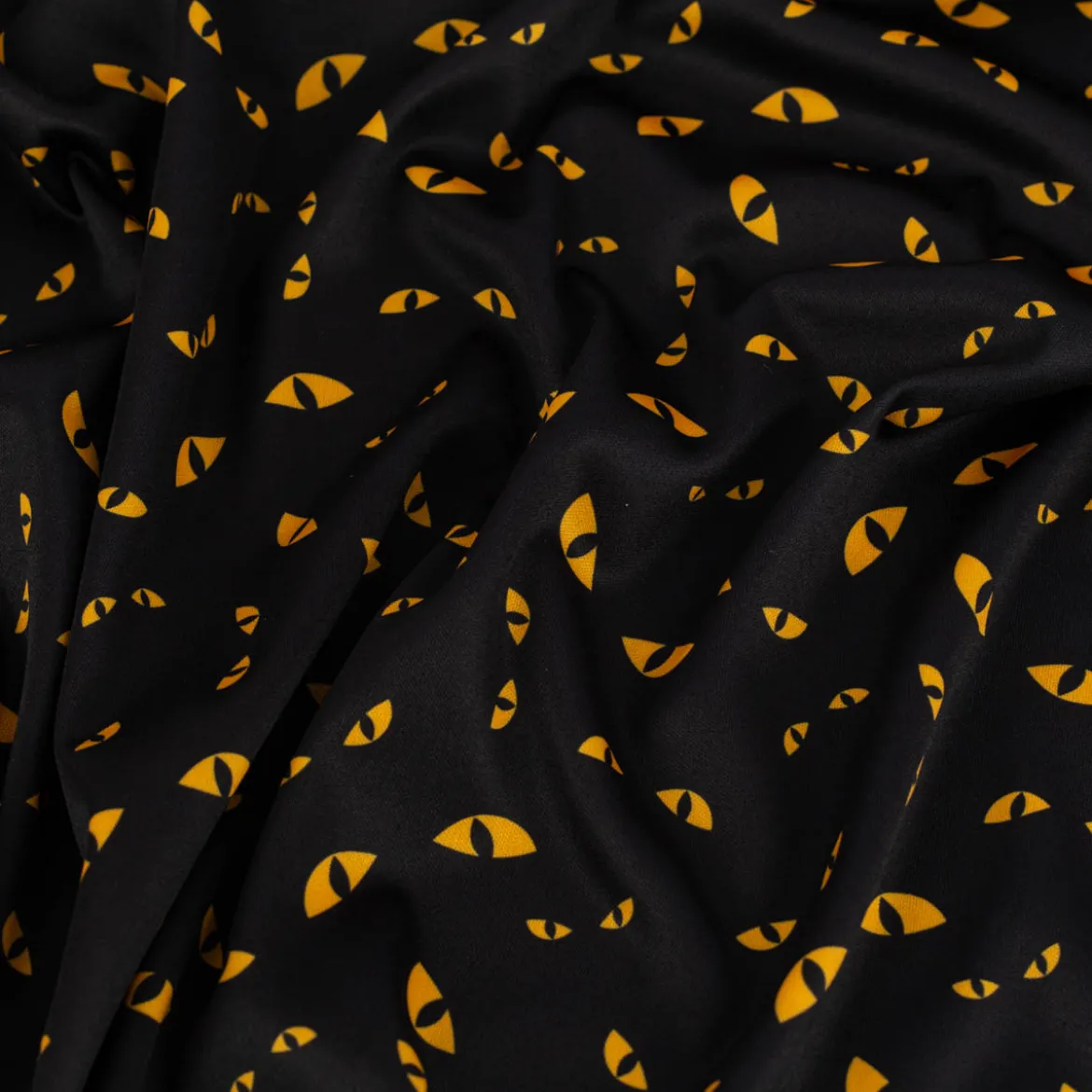 Jersey Foliendruck Halloween Katzenaugen glänzend schwarz 1,45m Breite