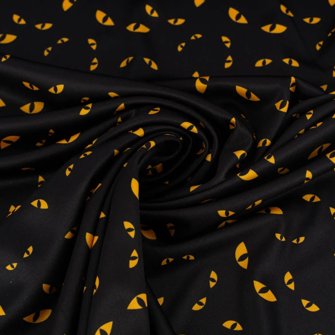 Jersey Foliendruck Halloween Katzenaugen glänzend schwarz 1,45m Breite