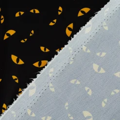 Jersey Foliendruck Halloween Katzenaugen glänzend schwarz 1,45m Breite
