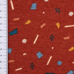 Jersey Rippjersey bedruckt Konfetti Tupfen Striche braun blau ocker 1,35m Breite