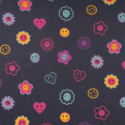 Jersey Stoff Baumwolle Glitter Happy Faces dunkelblau meliert 1,45m Breite