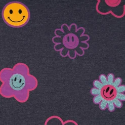 Jersey Stoff Baumwolle Glitter Happy Faces dunkelblau meliert 1,45m Breite