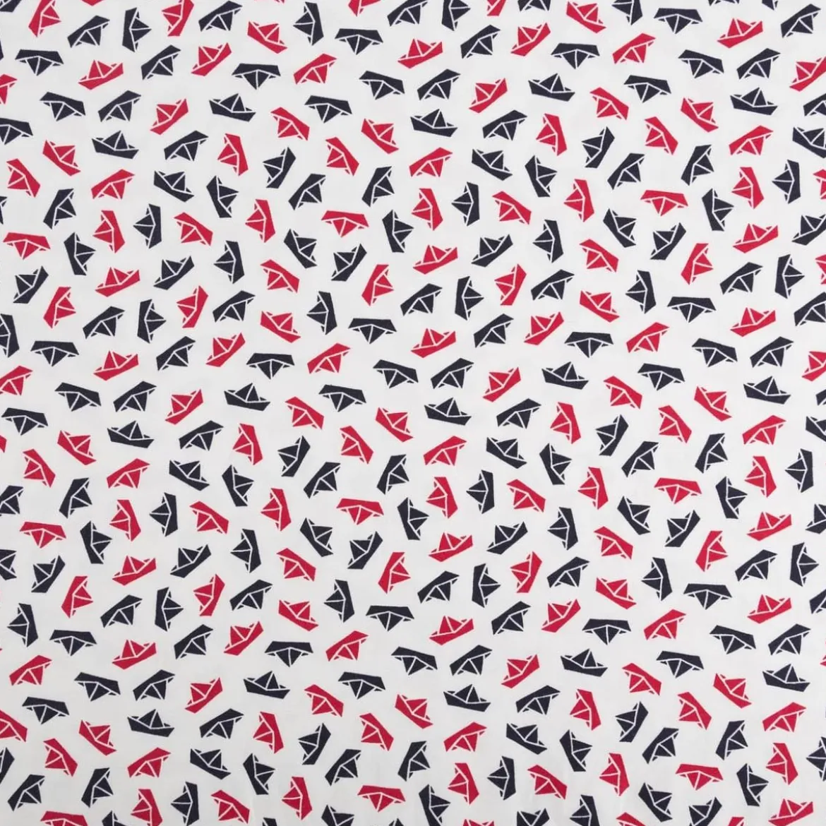 Jersey Stoff Baumwolle Maritim Papierboote weiß blau rot 1,50m Breite