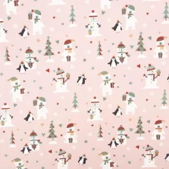 Jersey Stoff Baumwolljersey Schneemann, Bär und PInguin rosa 1,45m Breite