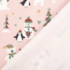 Jersey Stoff Baumwolljersey Schneemann, Bär und PInguin rosa 1,45m Breite