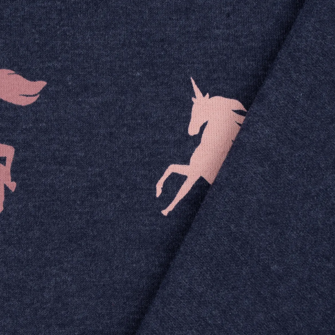 Jersey Stoff Baumwolljersey Melange Unicorn Einhörner indigoblau meliert 1,48m Breite