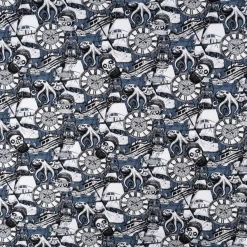 Jersey Stoff Baumwolljersey Digital Skulls Pirat Totenkopf Segelschiff blau 1,50m Breite