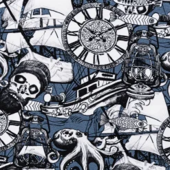 Jersey Stoff Baumwolljersey Digital Skulls Pirat Totenkopf Segelschiff blau 1,50m Breite