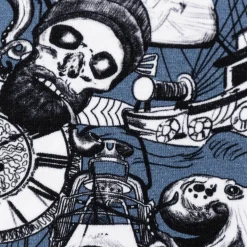 Jersey Stoff Baumwolljersey Digital Skulls Pirat Totenkopf Segelschiff blau 1,50m Breite