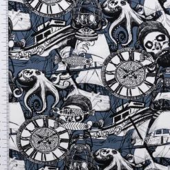 Jersey Stoff Baumwolljersey Digital Skulls Pirat Totenkopf Segelschiff blau 1,50m Breite