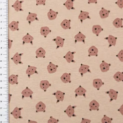 Jersey Stoff Baumwolljersey Ruzmi Bär Fuchs Gesichter camel braun 1,45m Breite
