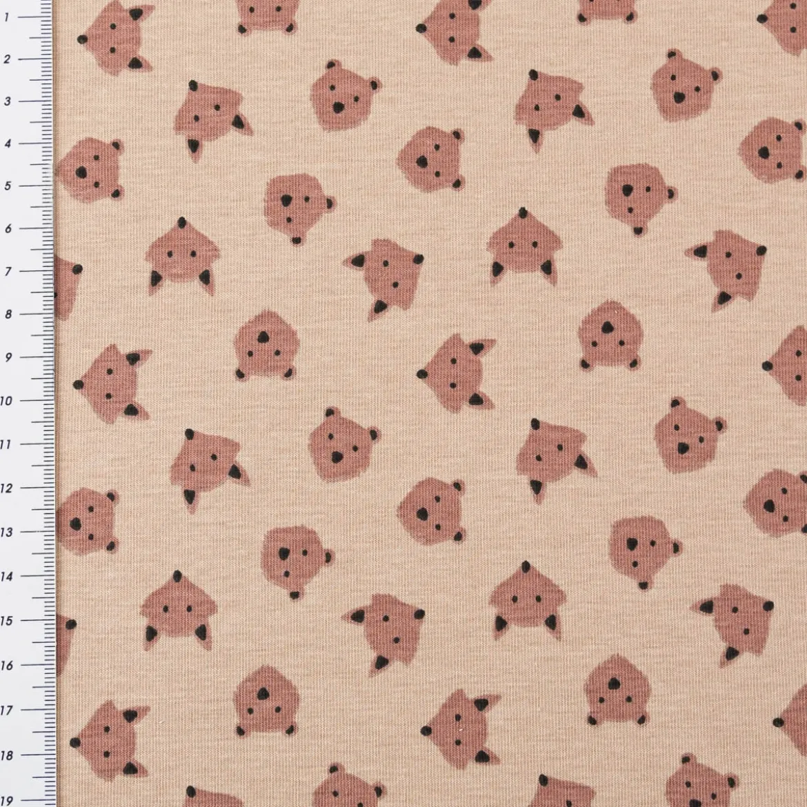 Jersey Stoff Baumwolljersey Ruzmi Bär Fuchs Gesichter camel braun 1,45m Breite