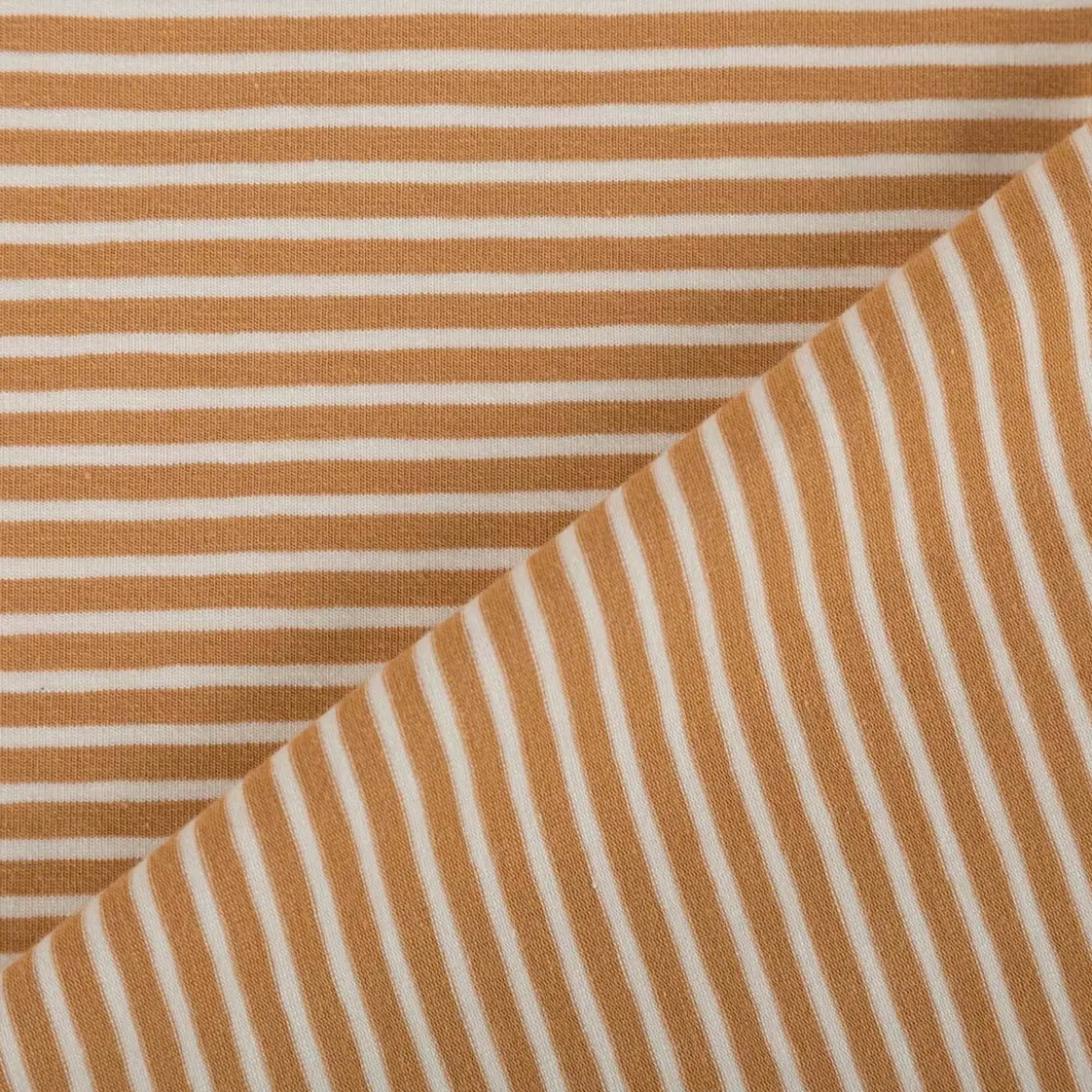 Jersey Stoff Baumwolljersey Rayure Streifen camel ecru 1,45m Breite