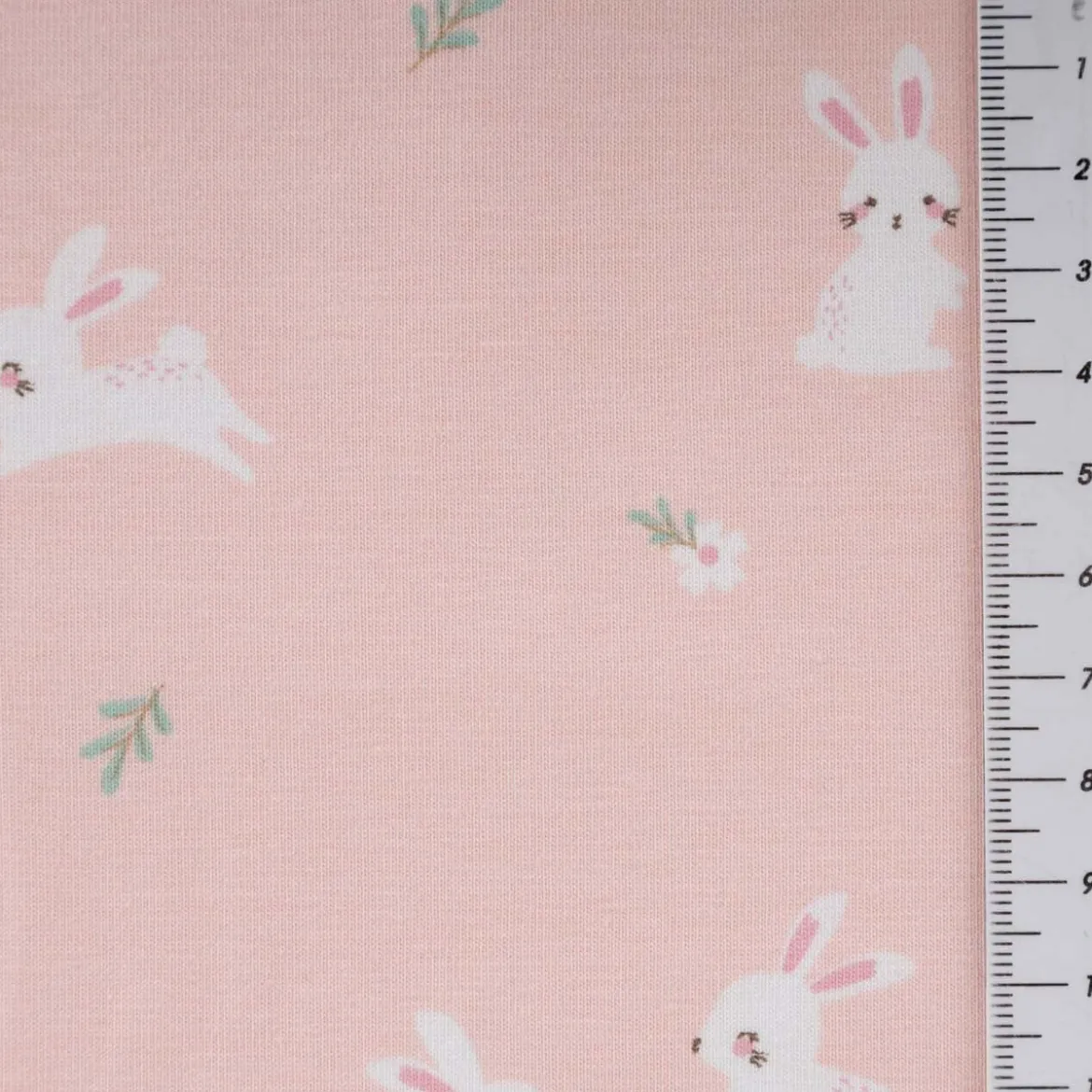 Jersey Stoff Baumwolljersey Hasen rosa 1,50m Breite