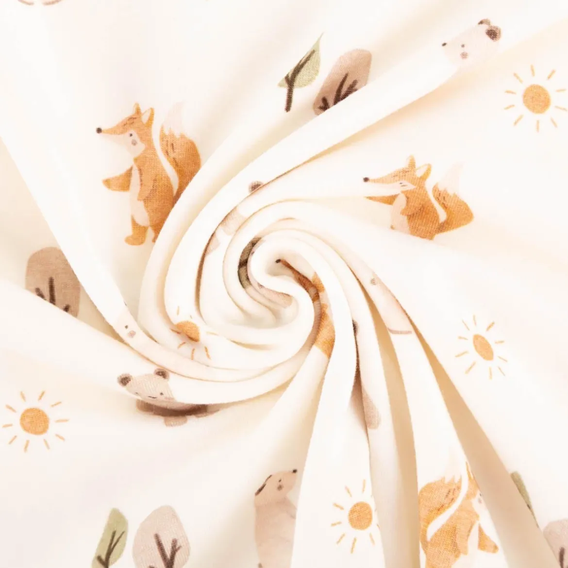 Jersey Stoff Baumwolljersey Digitaldruck Forest Animals weiß 1,4m Breite