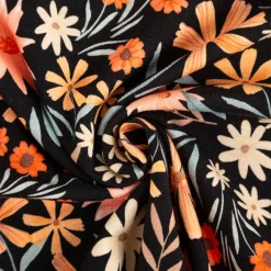 Jersey Stoff Baumwolljersey Digitaldruck Flowers schwarz bunt 1,4m Breite