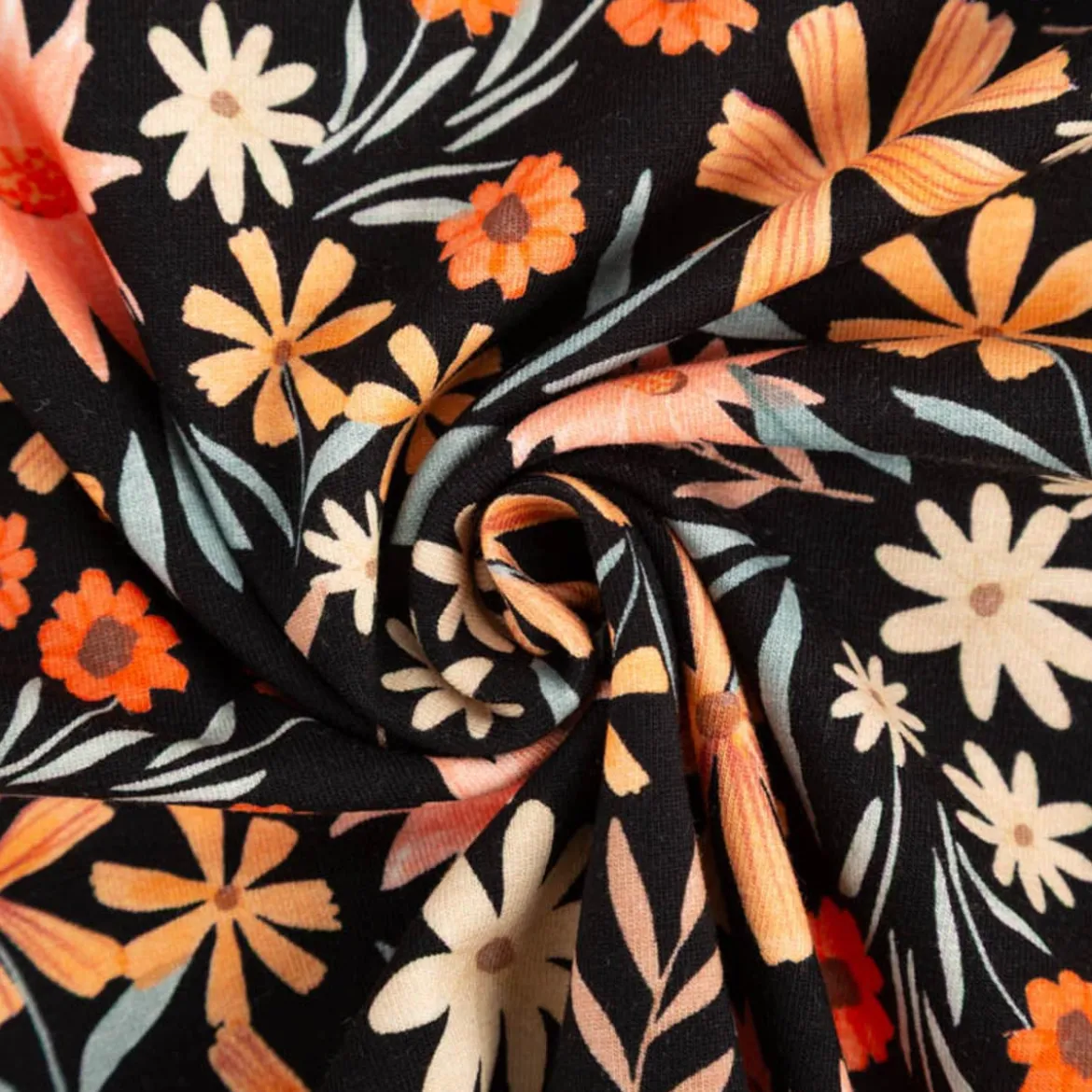 Jersey Stoff Baumwolljersey Digitaldruck Flowers schwarz bunt 1,4m Breite