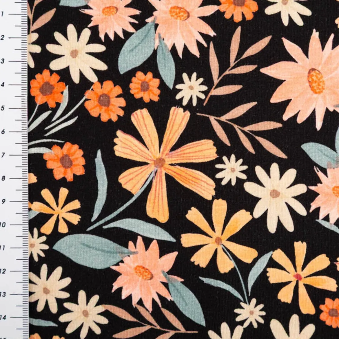 Jersey Stoff Baumwolljersey Digitaldruck Flowers schwarz bunt 1,4m Breite