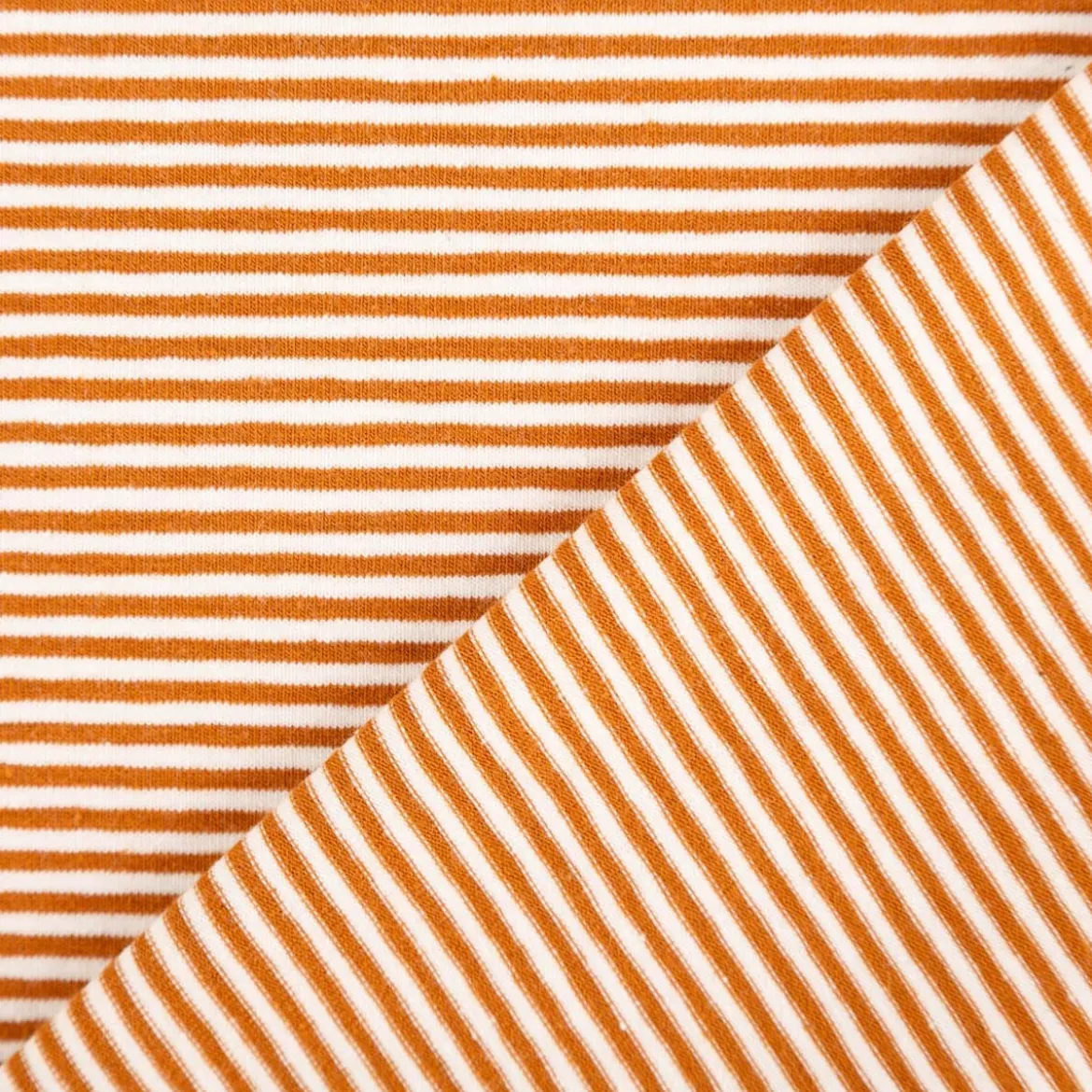 Jersey Stoff Baumwolljersey Yarn Dyed Streifen fein weiß karamell 1,50m Breite