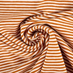 Jersey Stoff Baumwolljersey Yarn Dyed Streifen fein weiß karamell 1,50m Breite