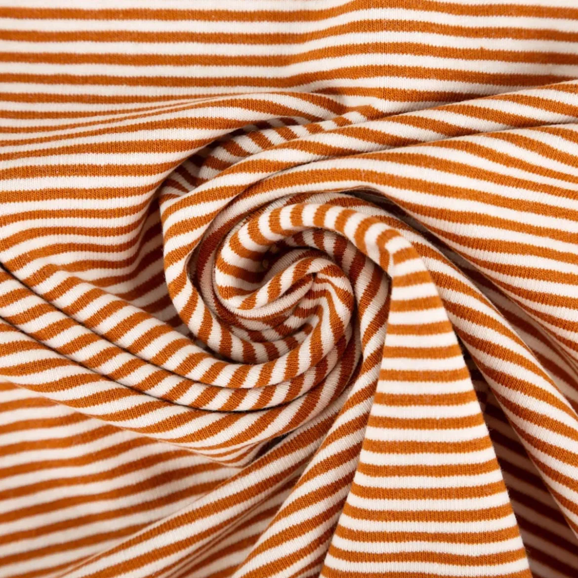 Jersey Stoff Baumwolljersey Yarn Dyed Streifen fein weiß karamell 1,50m Breite
