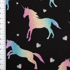 Jersey Stoff Baumwolljersey Digitaldruck Einhorn schwarz bunt 1,4m Breite