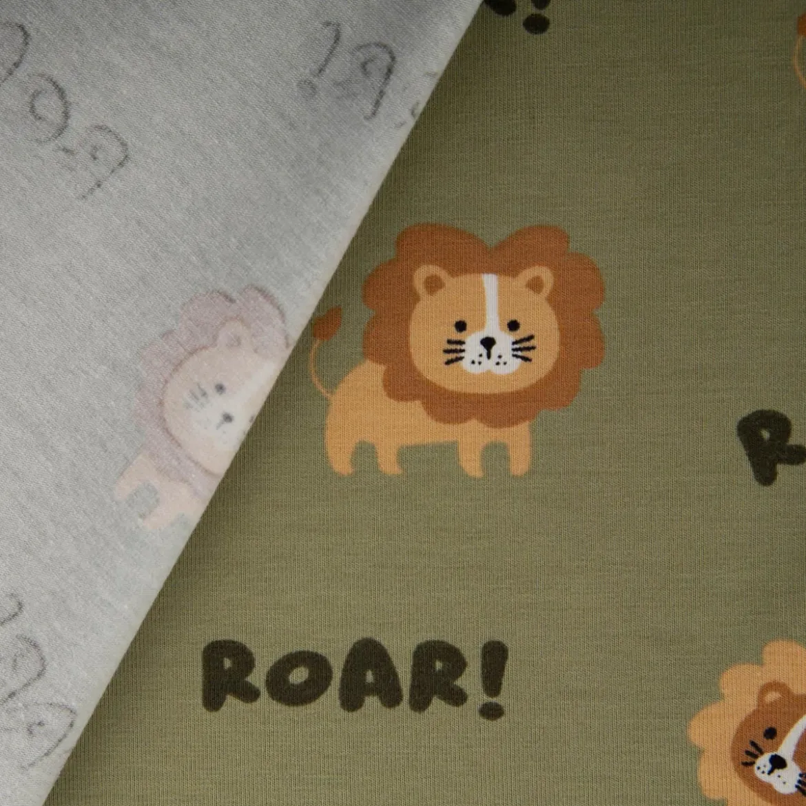 Jersey Stoff Baumwolljersey Löwen ROAR! grün 1,48 m Breite