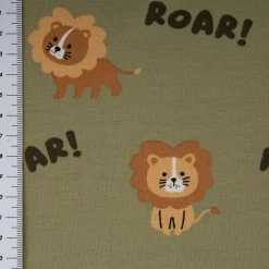 Jersey Stoff Baumwolljersey Löwen ROAR! grün 1,48 m Breite