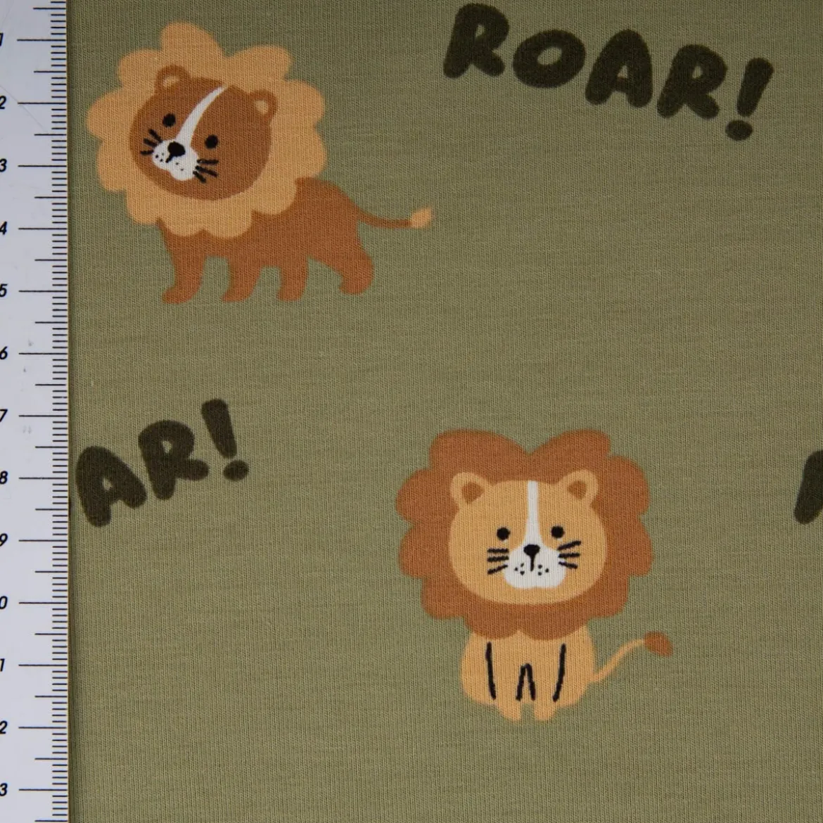 Jersey Stoff Baumwolljersey Löwen ROAR! grün 1,48 m Breite