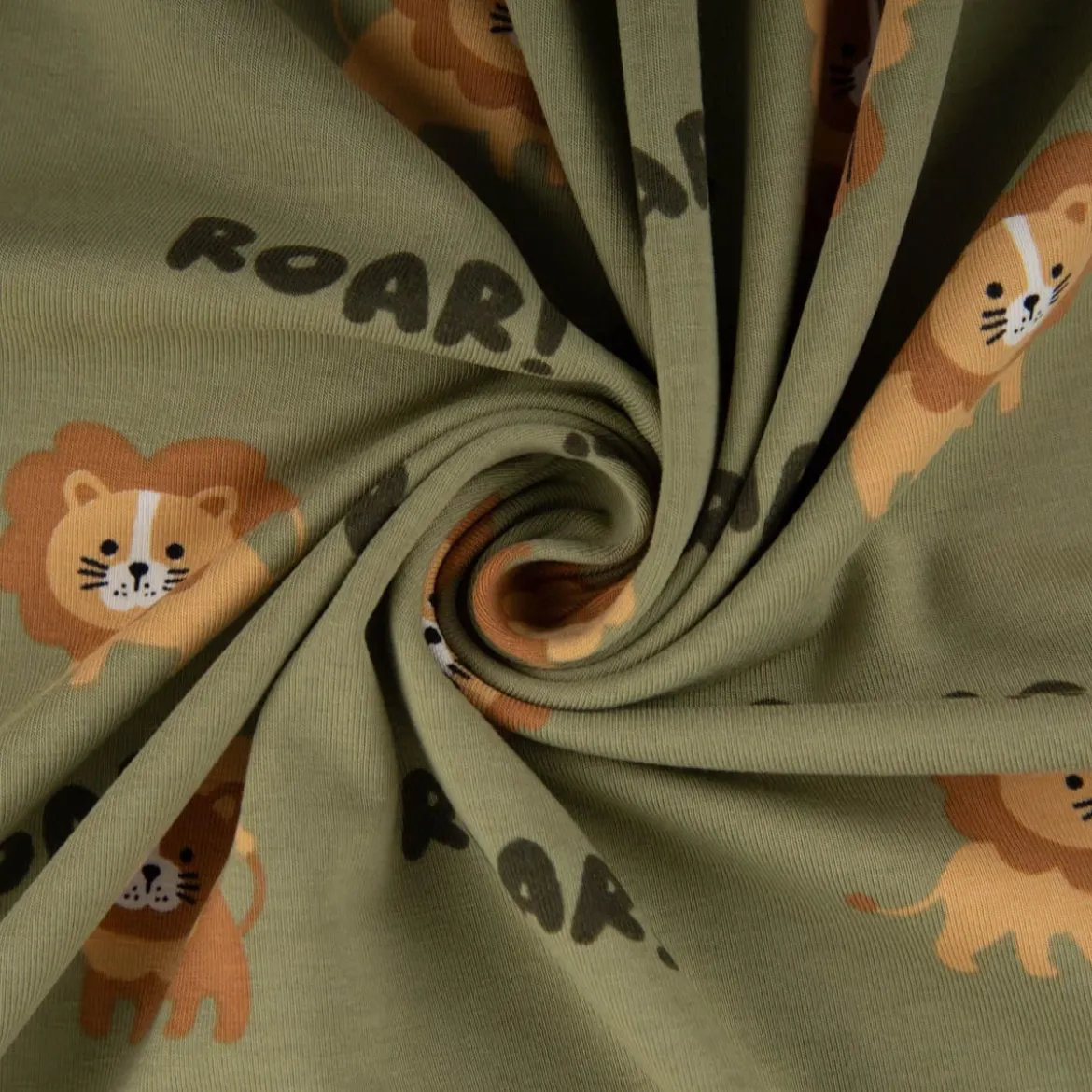 Jersey Stoff Baumwolljersey Löwen ROAR! grün 1,48 m Breite