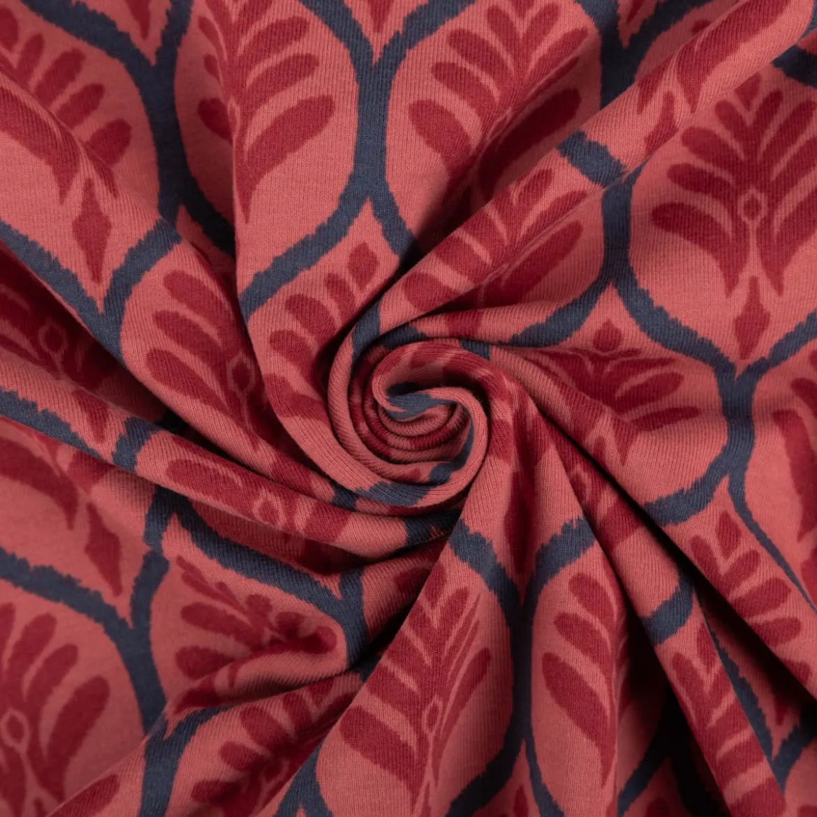 Jersey Stoff Baumwolljersey Ornamente rot 1,48 m Breite