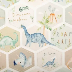 Jersey Stoff Baumwolljersey Digitaldruck Dinosaurier Hexagon grün blau beige 1,5 m Breite