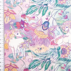 Jersey Stoff Baumwolljersey Einhörner Blumen rosa lila 1,45m Breite