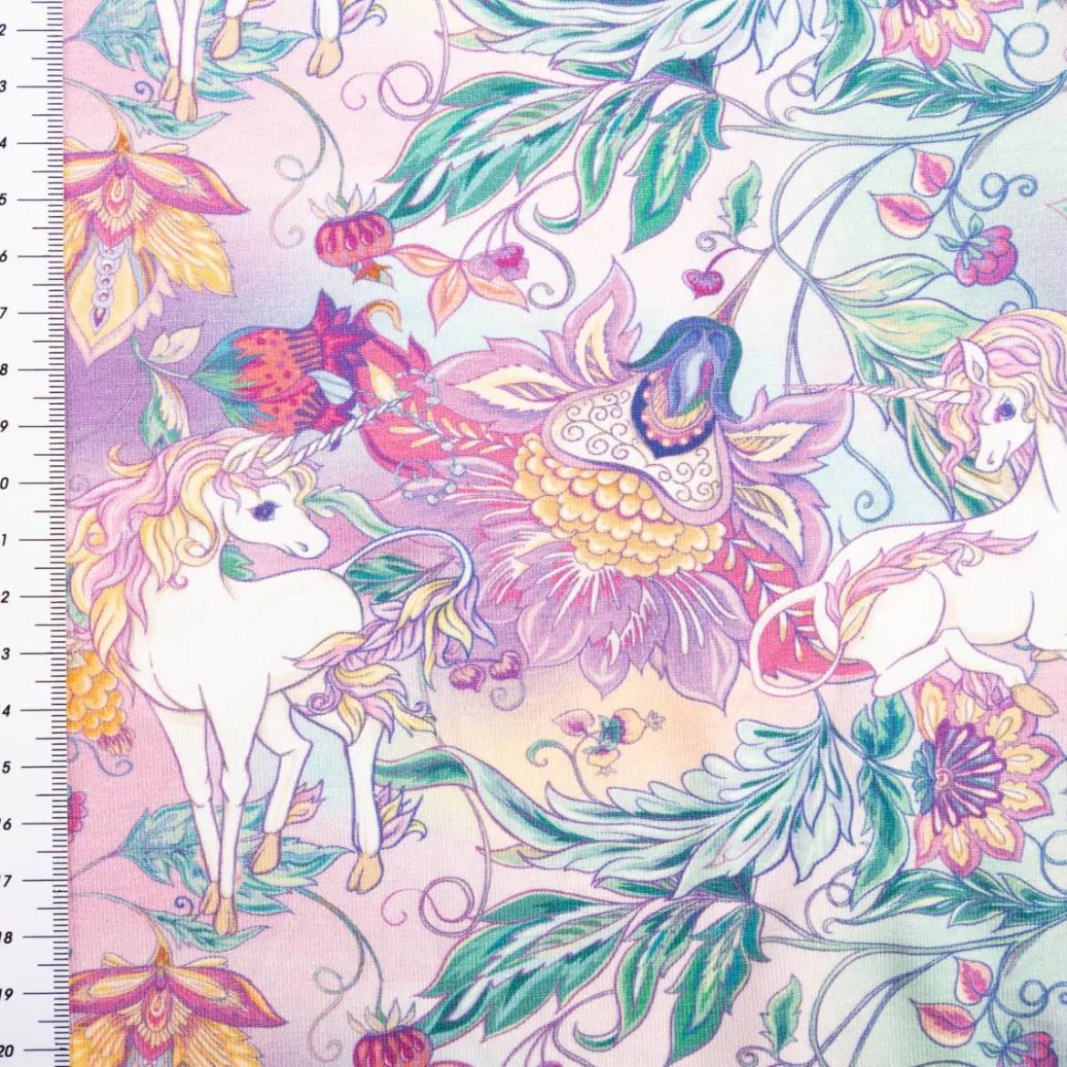 Jersey Stoff Baumwolljersey Einhörner Blumen rosa lila 1,45m Breite