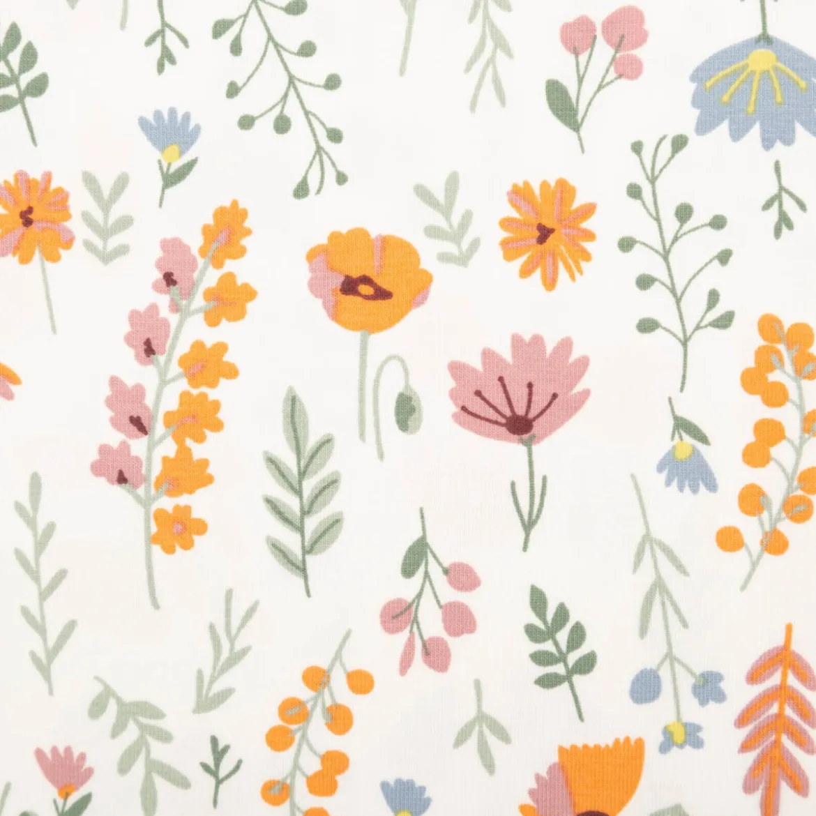 Jersey Stoff Baumwolljersey Flower Field Blumen weiß bunt 1,45m Breite