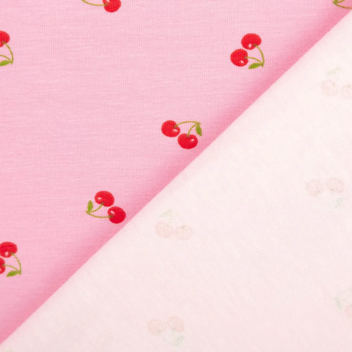 Jersey Stoff Baumwolljersey Kirschen rosa rot 1,45m Breite